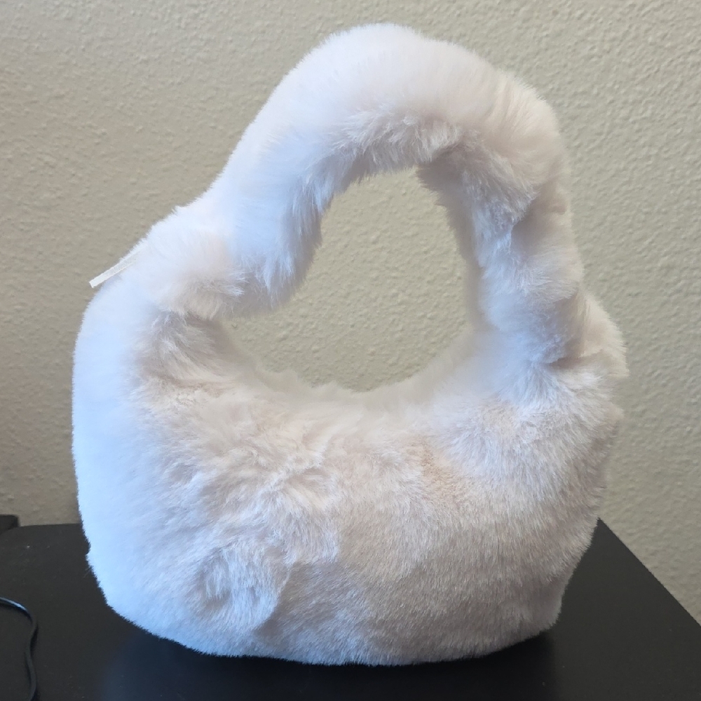 NWT Fluffy White Faux Fur Handbag